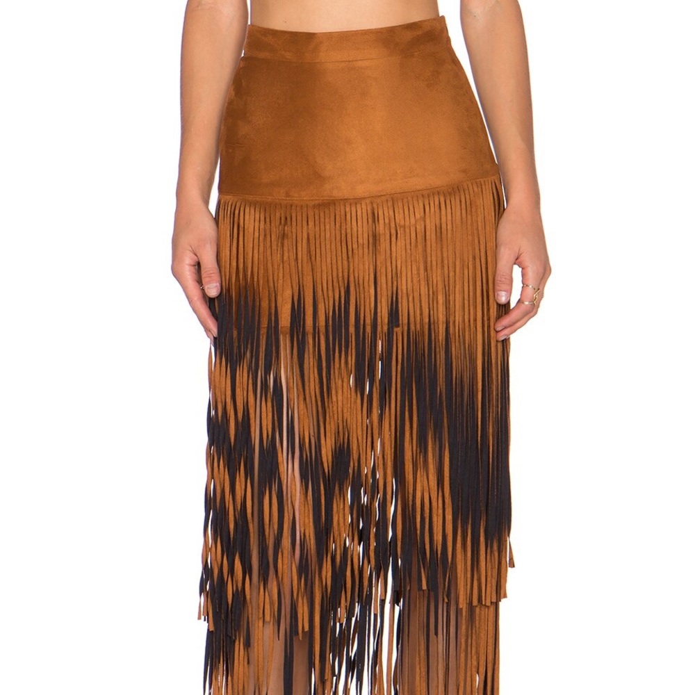 Raga Desert Fringe Skirt in Chestnut